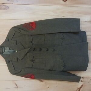 Men's Vintage Green Wool Military Jacket U.S. Marines Coat Jacket Small